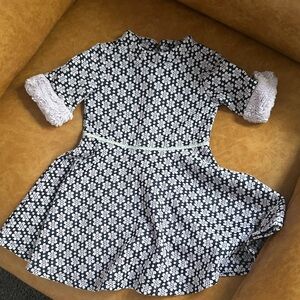 Janie and Jack Black and White Floral Dress with Faux-Fur Cuffs